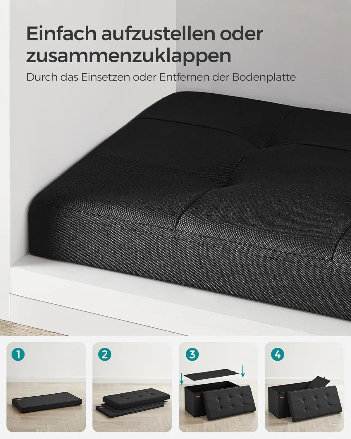Sitzbank klappbar Stauraum 89 L schwarz Leinen von Songmics