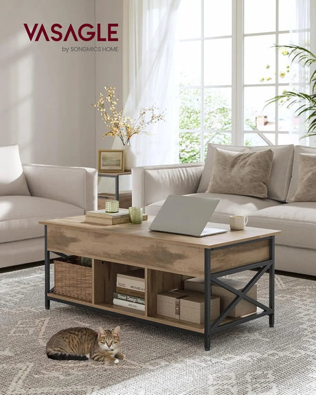 Couchtisch Höhenverstellbar Schubladen Offenes Fach Kamelbraun von Songmics