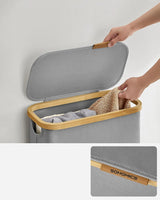 Wäschekorb zusammenklappbar mit Bambusgriffen taubengrau von Songmics