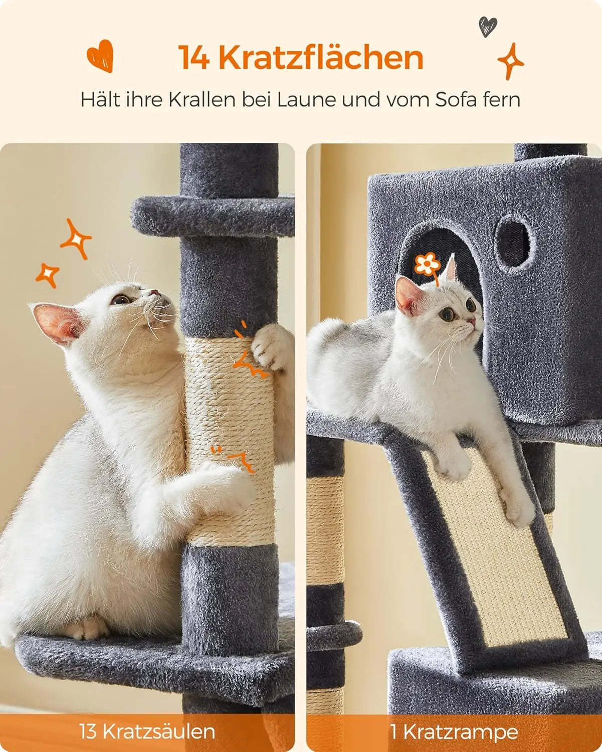 Kratzbaum XXL Katzenbaum Hoch Rauchgrau von Songmics