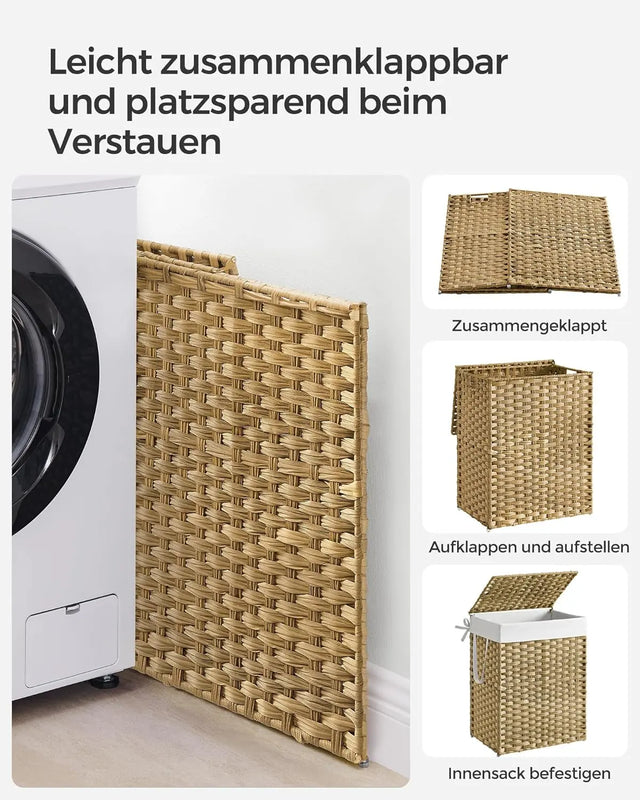 Wäschekorb Rattan 90L faltbar Natural von Songmics
