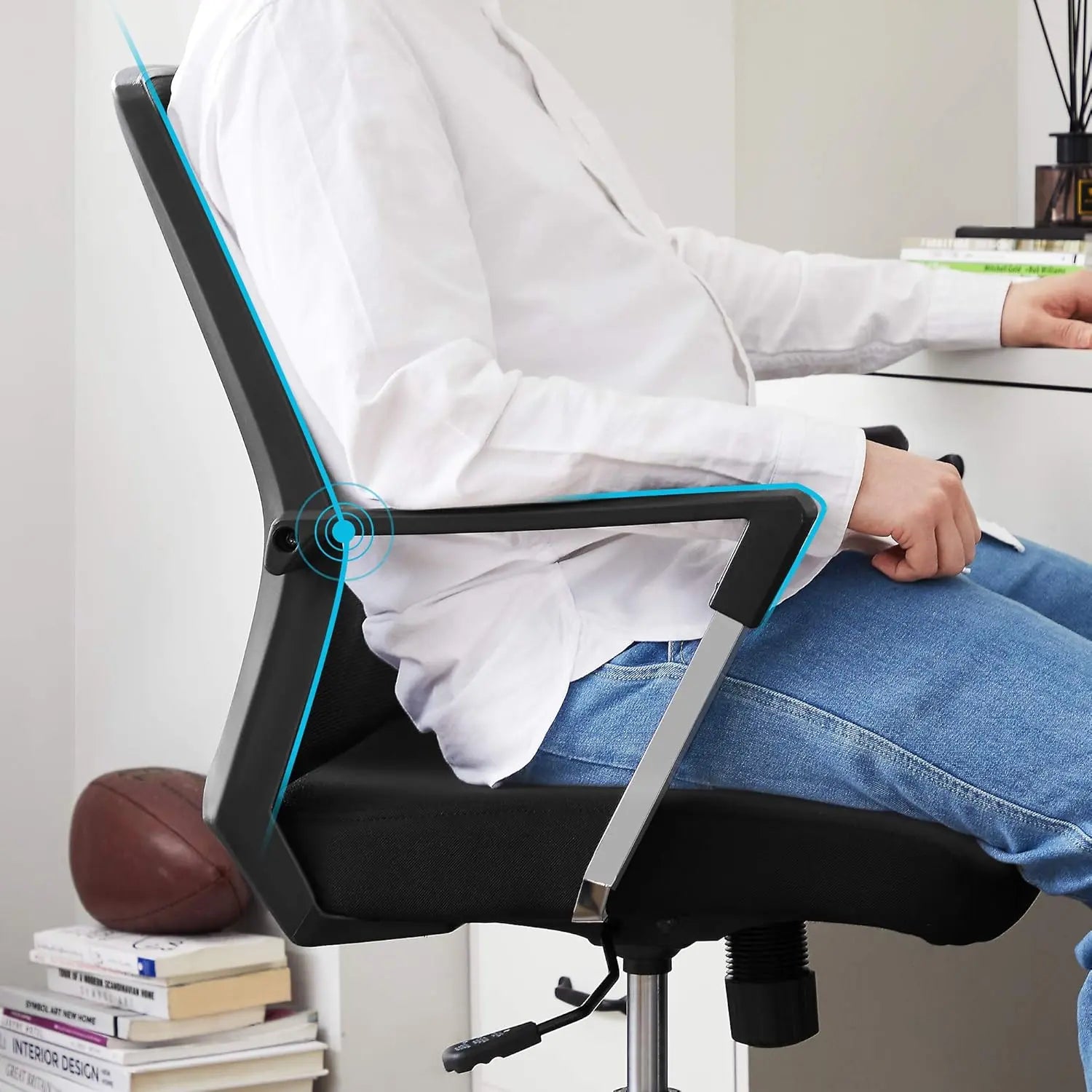 Bürostuhl höhenverstellbar mit Netzrückenlehne schwarz von Songmics