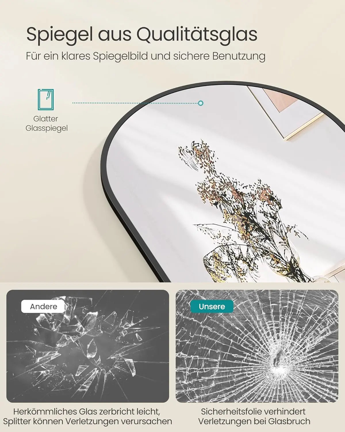 Standspiegel abgerundet 150x40cm Aluminium Schwarz von Songmics