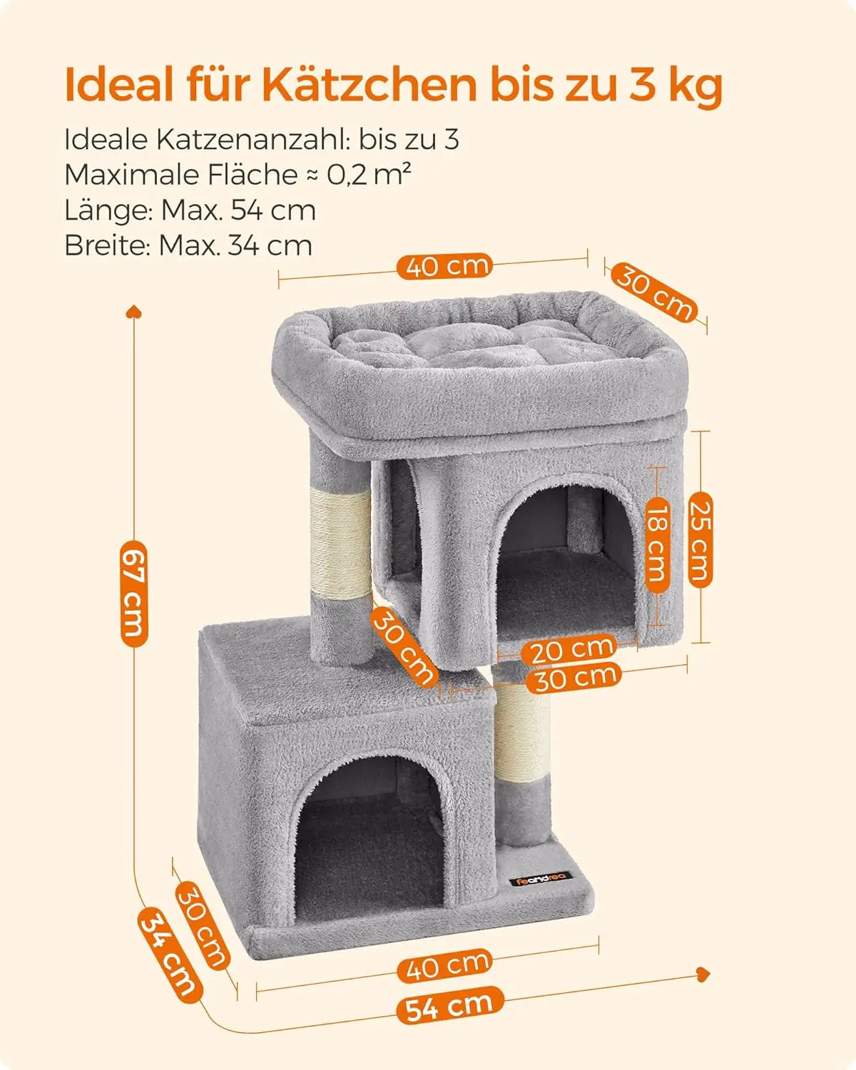 Katzenbaum Klein 67cm Sisalstämme Hellgrau von Songmics
