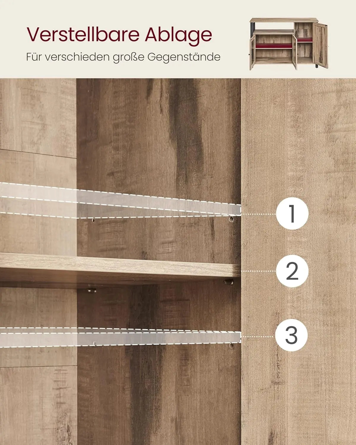Sideboard 3 Türen Landhausstil eichenbraun von Songmics