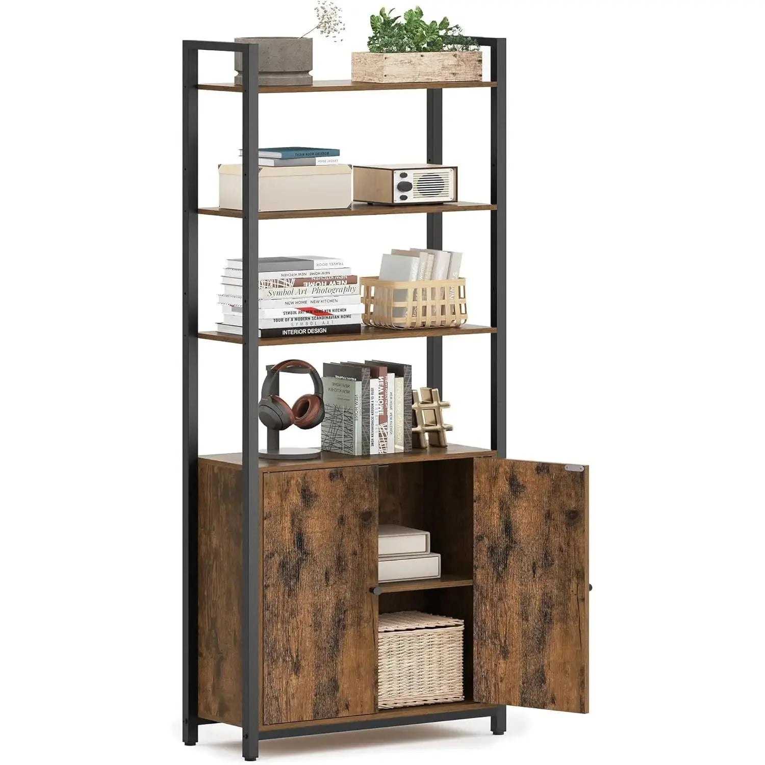 Bücherregal Standregal Metallrahmen Verstellbar Vintagebraun von Songmics