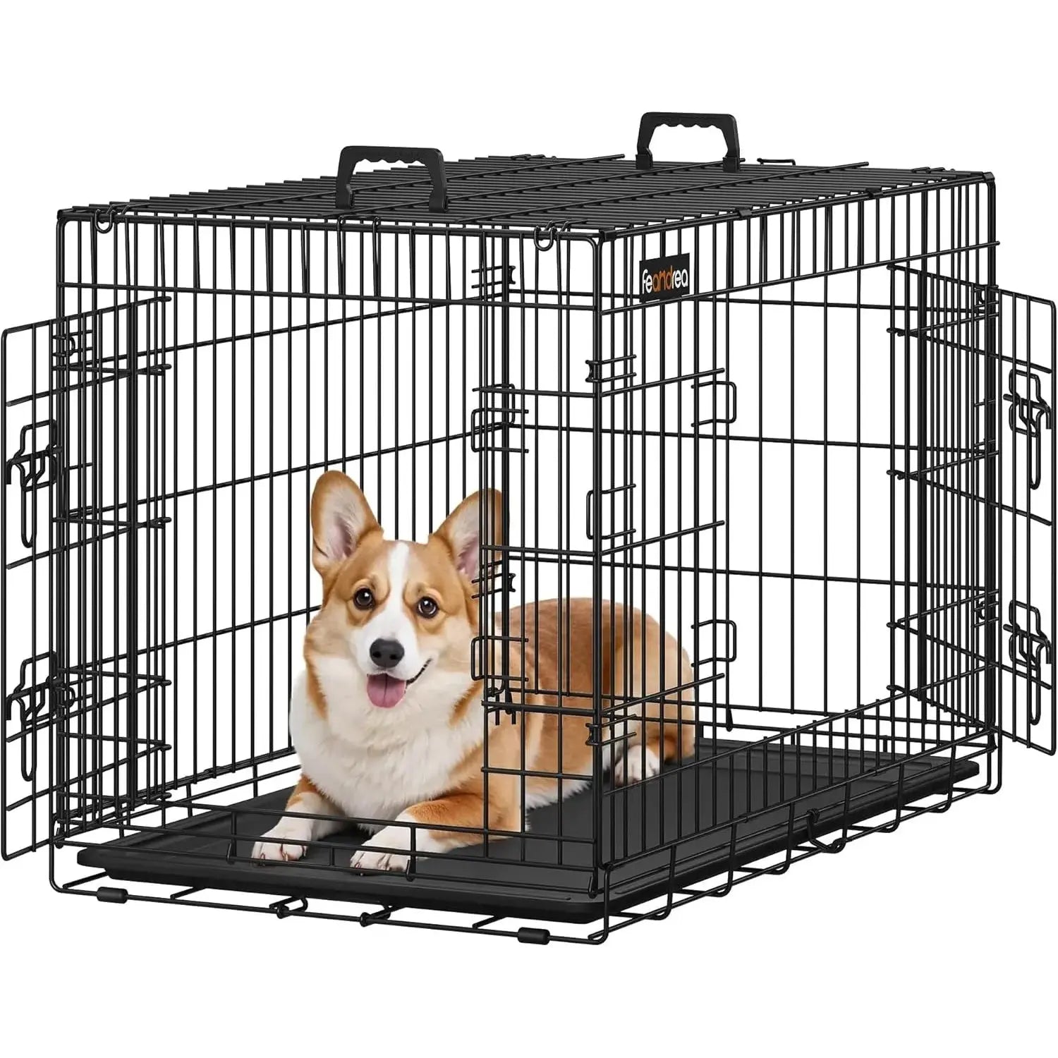 Hundekäfig Klappbar 2 Türen Kunststoffschale Schwarz von Songmics