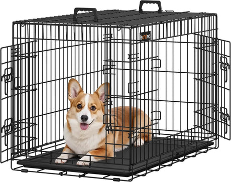 Hundekäfig Klappbar 2 Türen Kunststoffschale Schwarz von Songmics