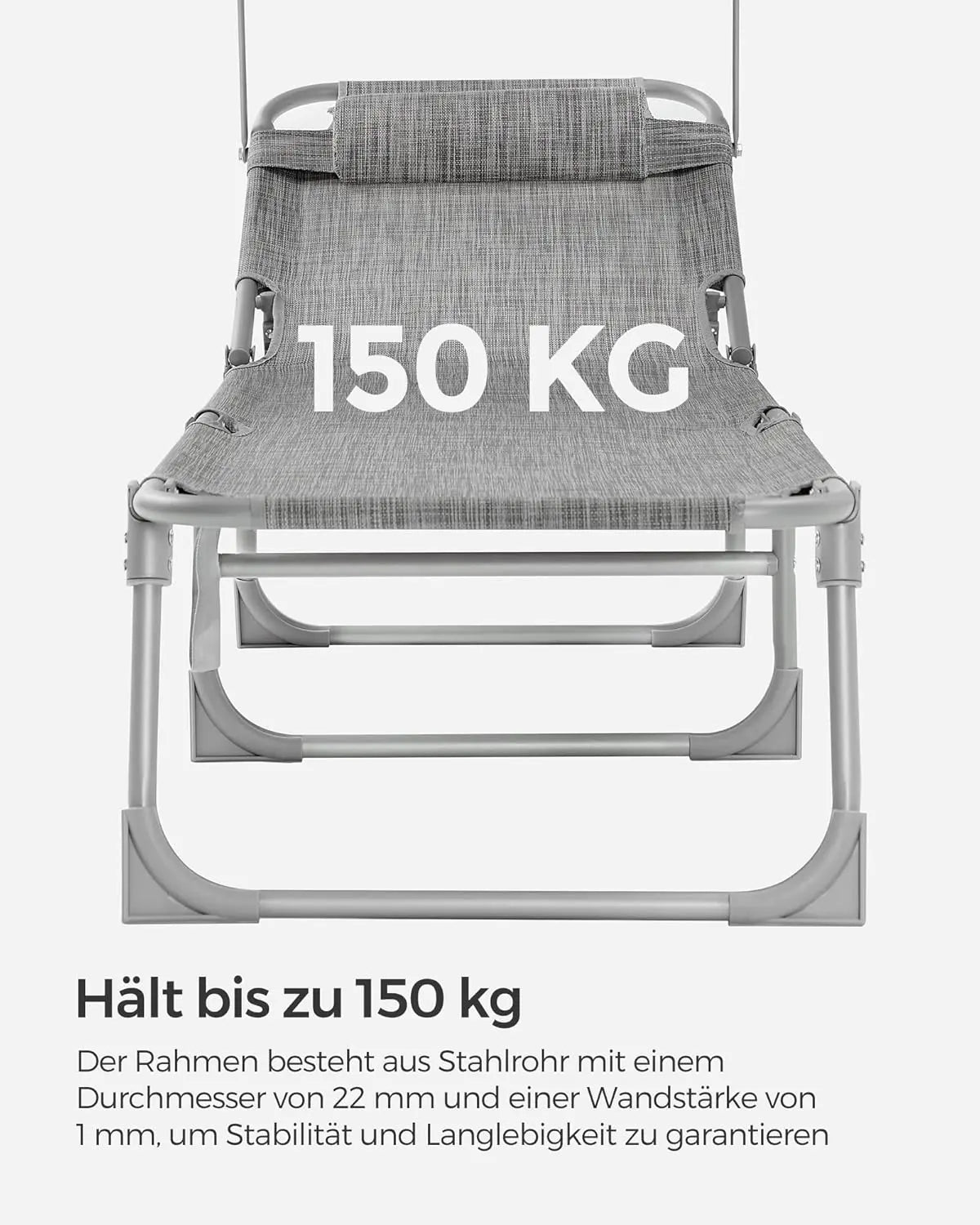 Sonnenliege klappbar 150kg grau meliert Stoff von Songmics