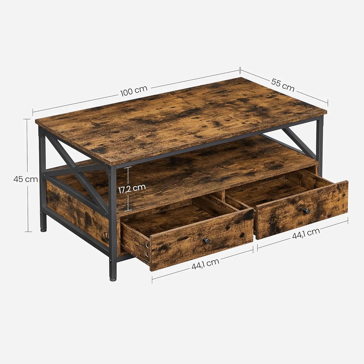 Couchtisch Wohnzimmer Schubladen Industrie Vintagebraun Schwarz von Songmics