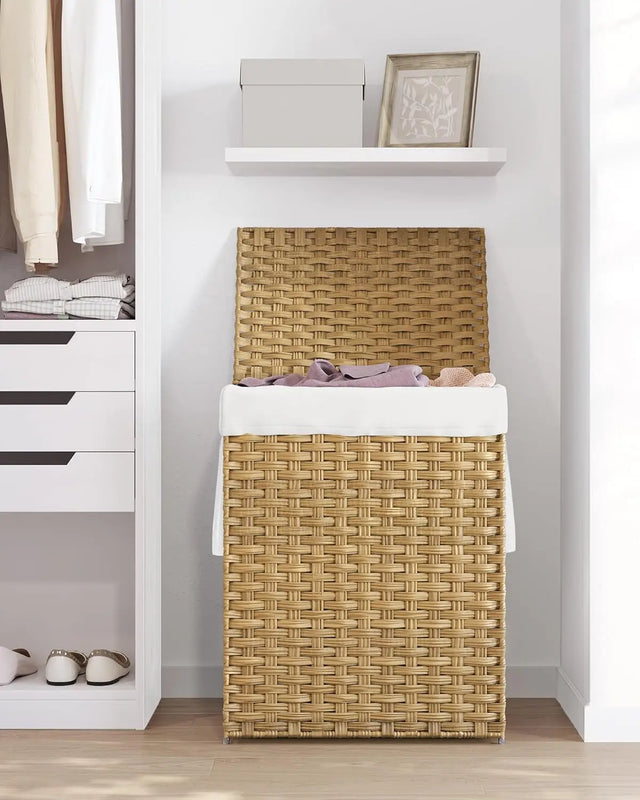 Wäschekorb Rattan 90L faltbar Natural von Songmics