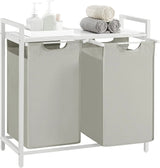 Wäschekorb mit 2 Fächern und Ablage, cremeweiss-mattweiss von Songmics