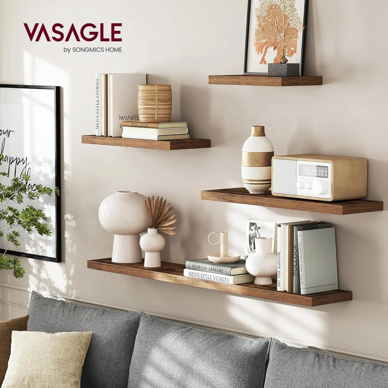 Wandregal schwebend rustikales Braun 20x40cm von Songmics