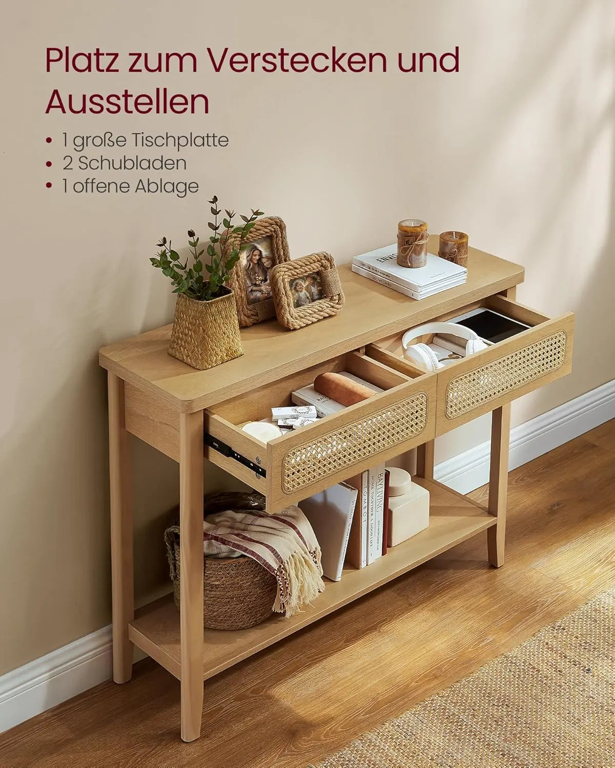 Konsolentisch Boho Stil Schubladen Eichenbeige von Songmics