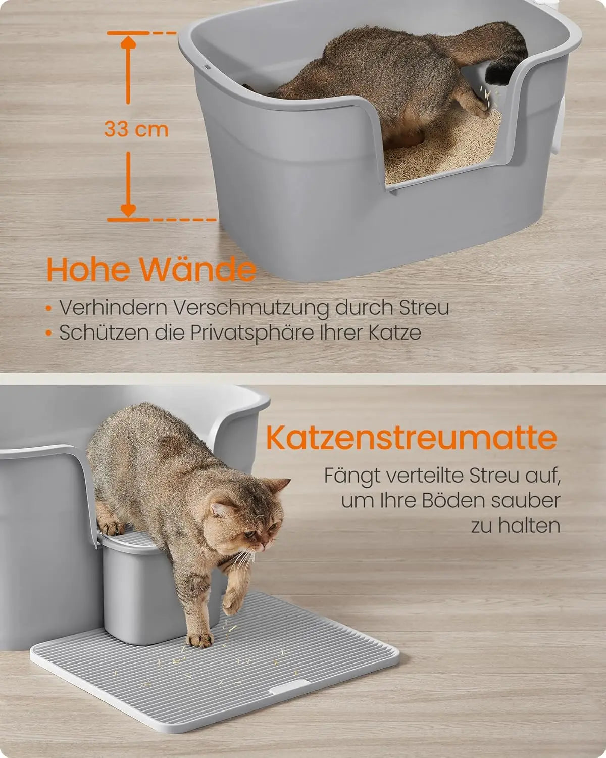 Katzentoilette extragross Mehrkatzenhaushalte Taubengrau Kunststoff von Songmics
