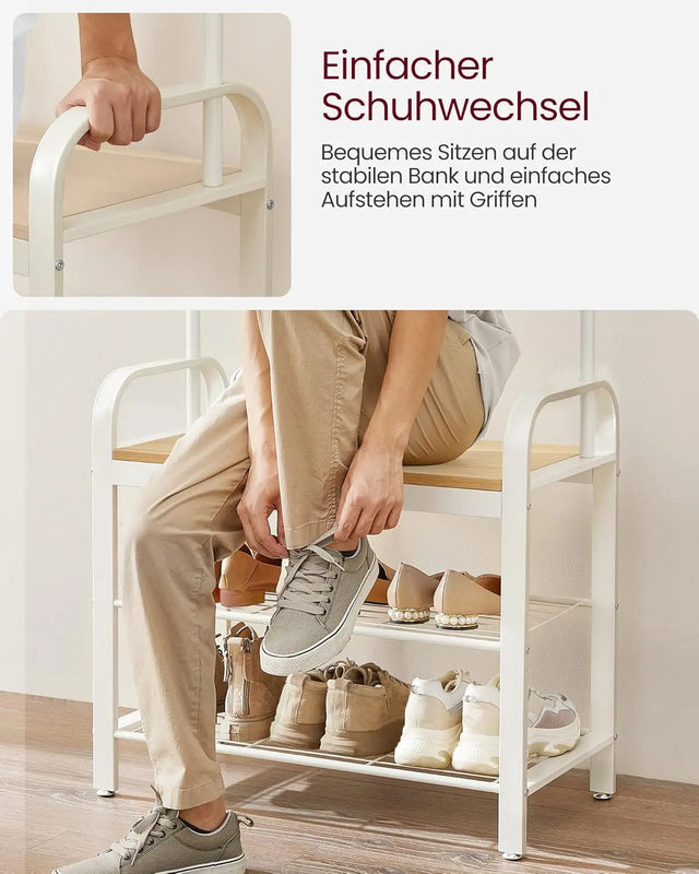 Garderobenständer mit Schuhbank Eichenfarben Weiss von Songmics