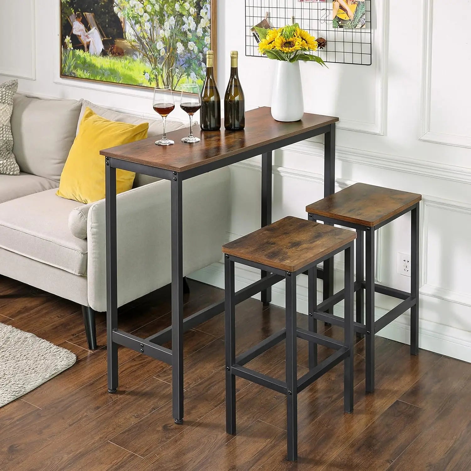 Bartisch Industrie-Design schmall vintagebraun Metall von Songmics