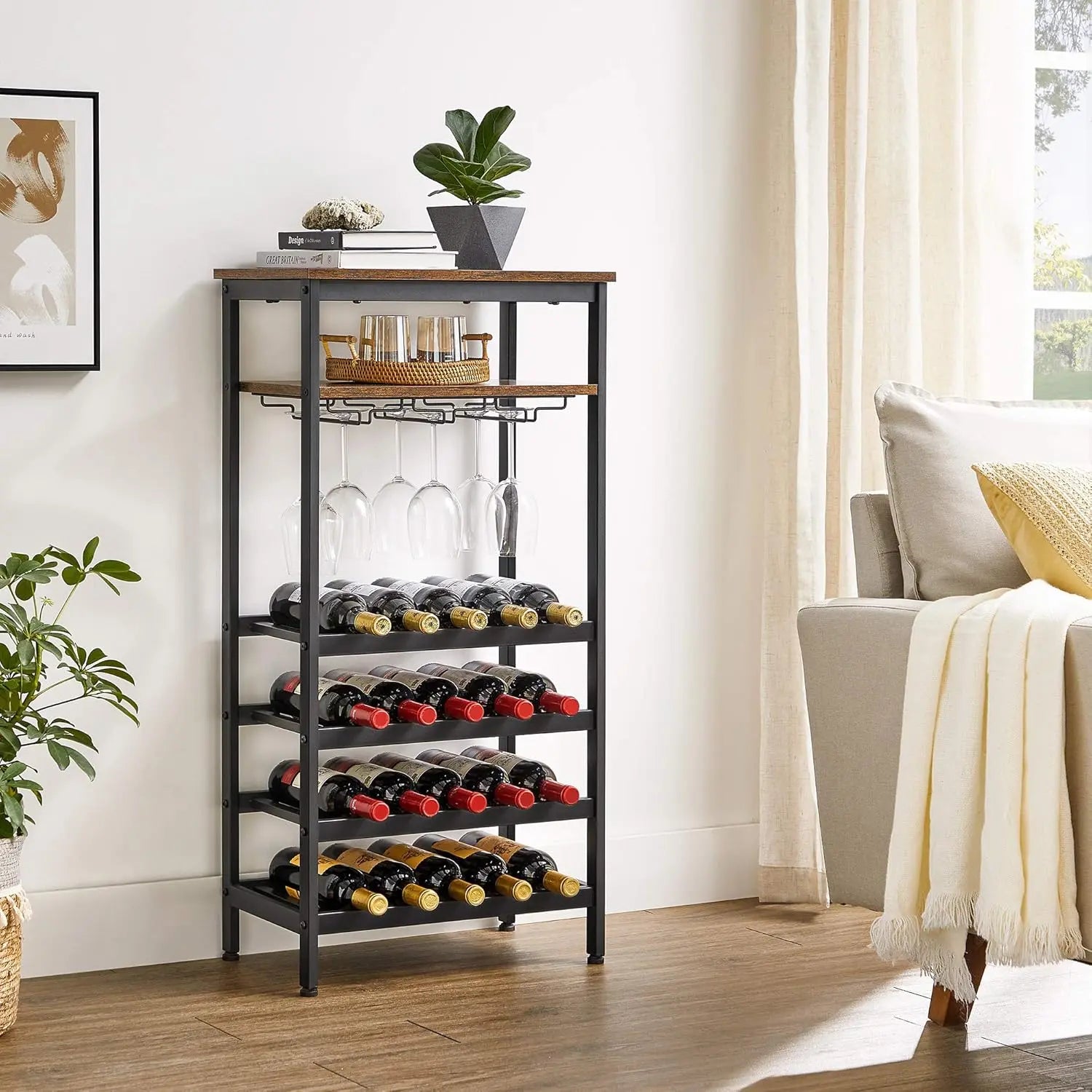 Weinregal mit Gläserhalter rustikales Braun von Songmics