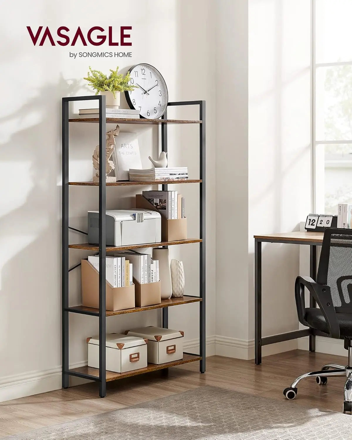 Regal mit 5 Ebenen Vintagebraun, 30x66x153 cm von Songmics