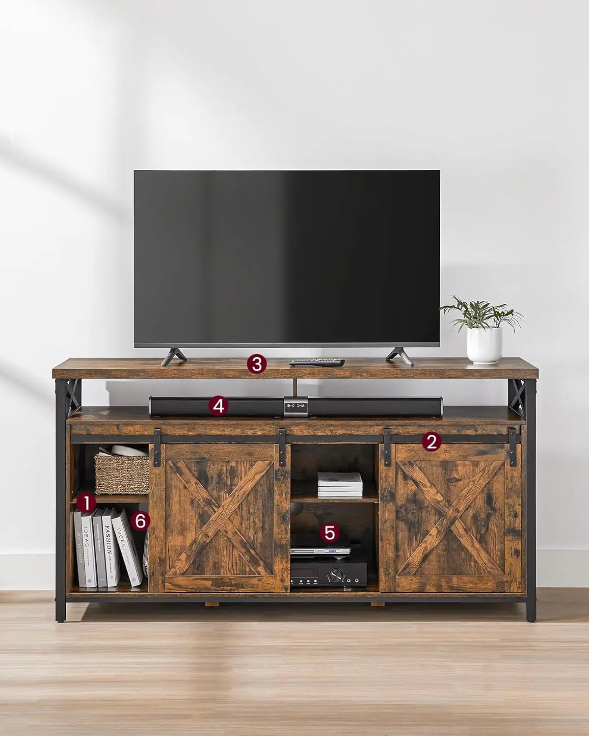 TV-Lowboard Rustikal Scheunentüren Braun Metall von Songmics