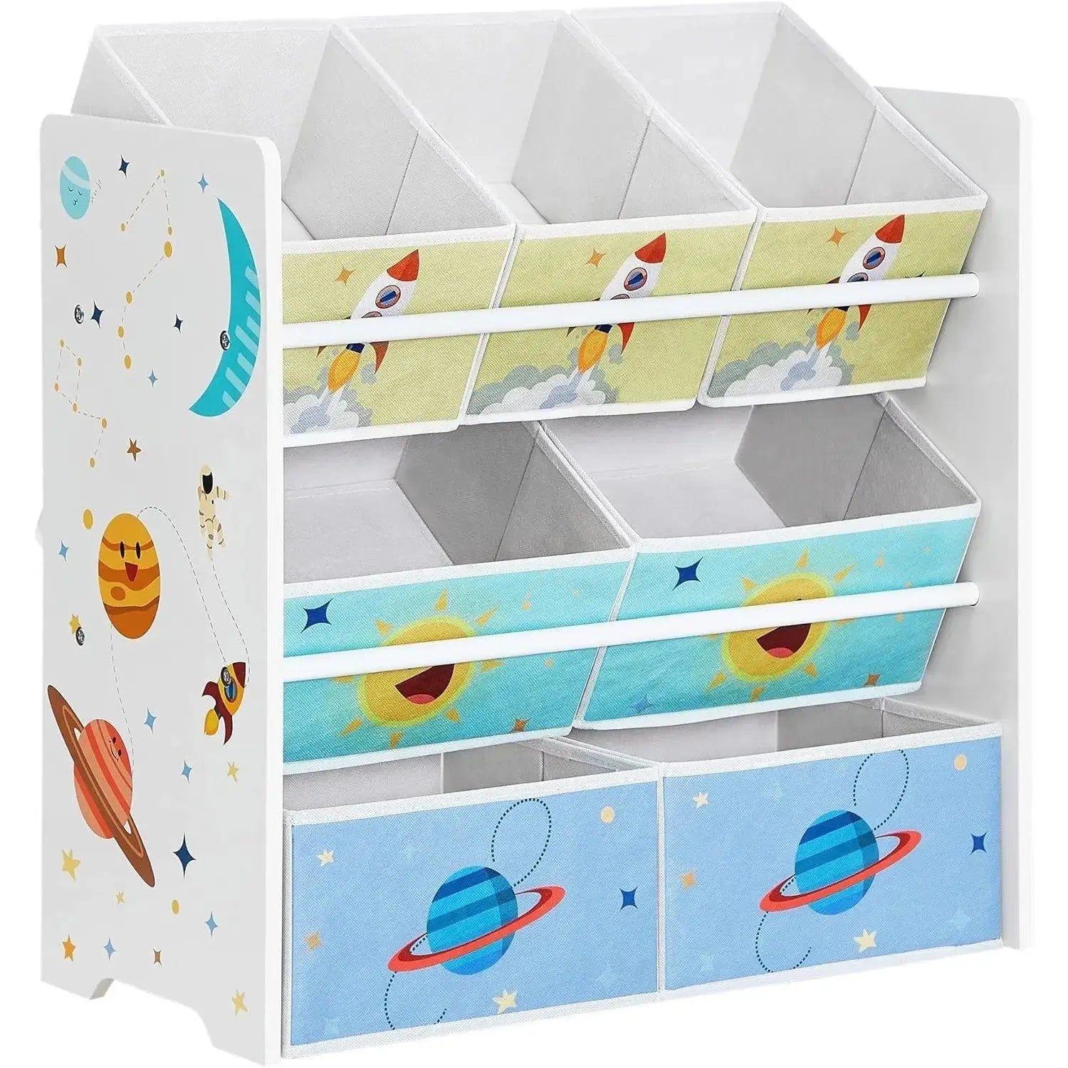 Kinderzimmerregal Weltall mit 7 Aufbewahrungsboxen Weiss von Songmics