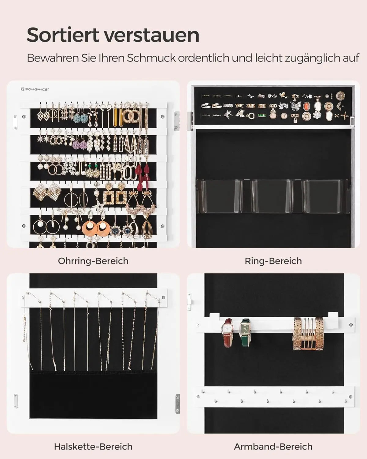 Schmuckschrank hängend abschliessbar Spiegel weiss von Songmics