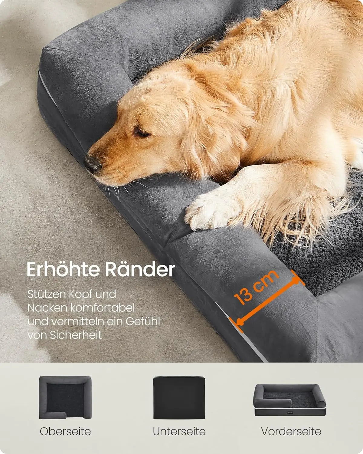 Hundebett orthopädisch waschbar dunkelgrau 106cm von Songmics
