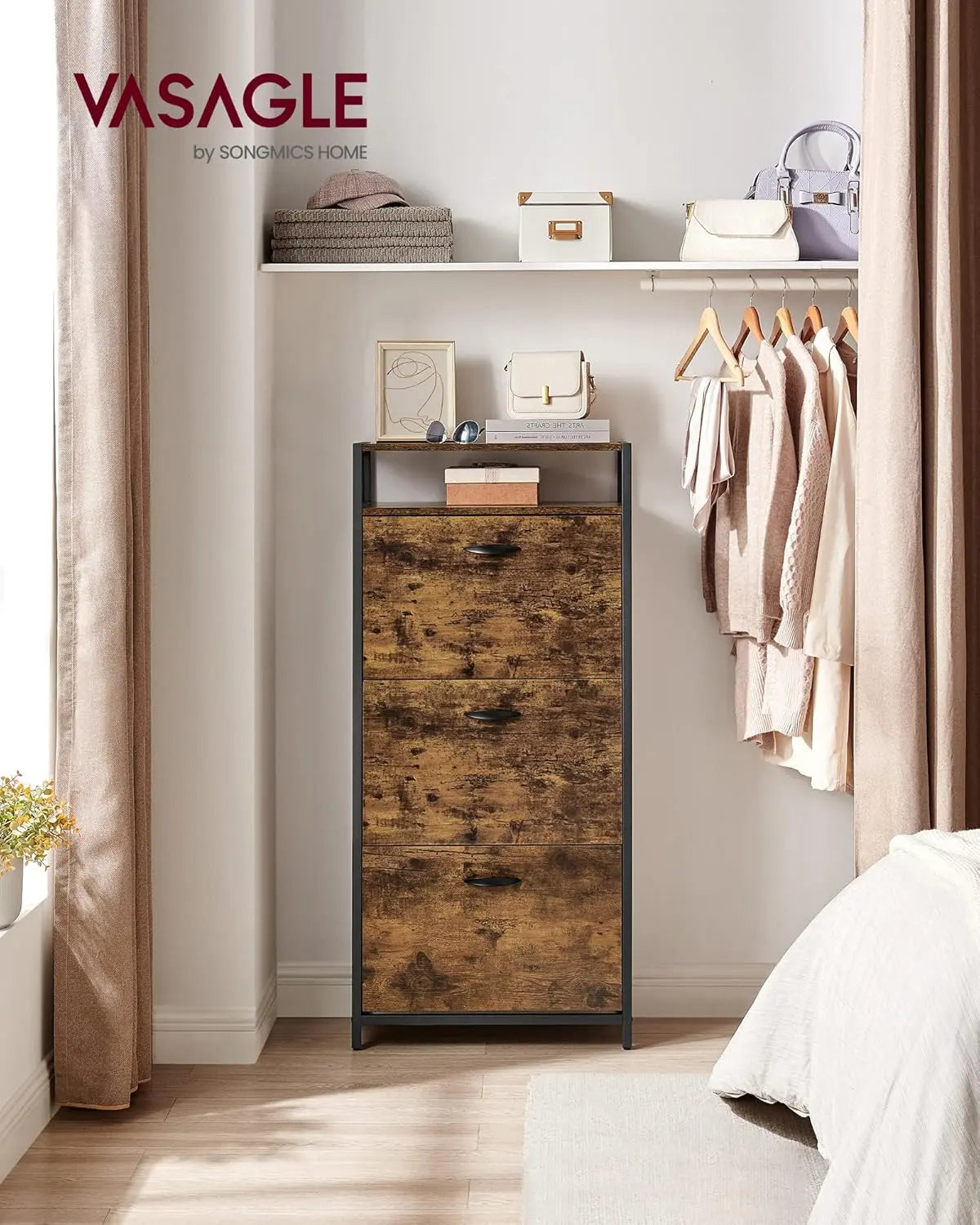 Schuhschrank schmal 3 Klappen vintagebraun von Songmics