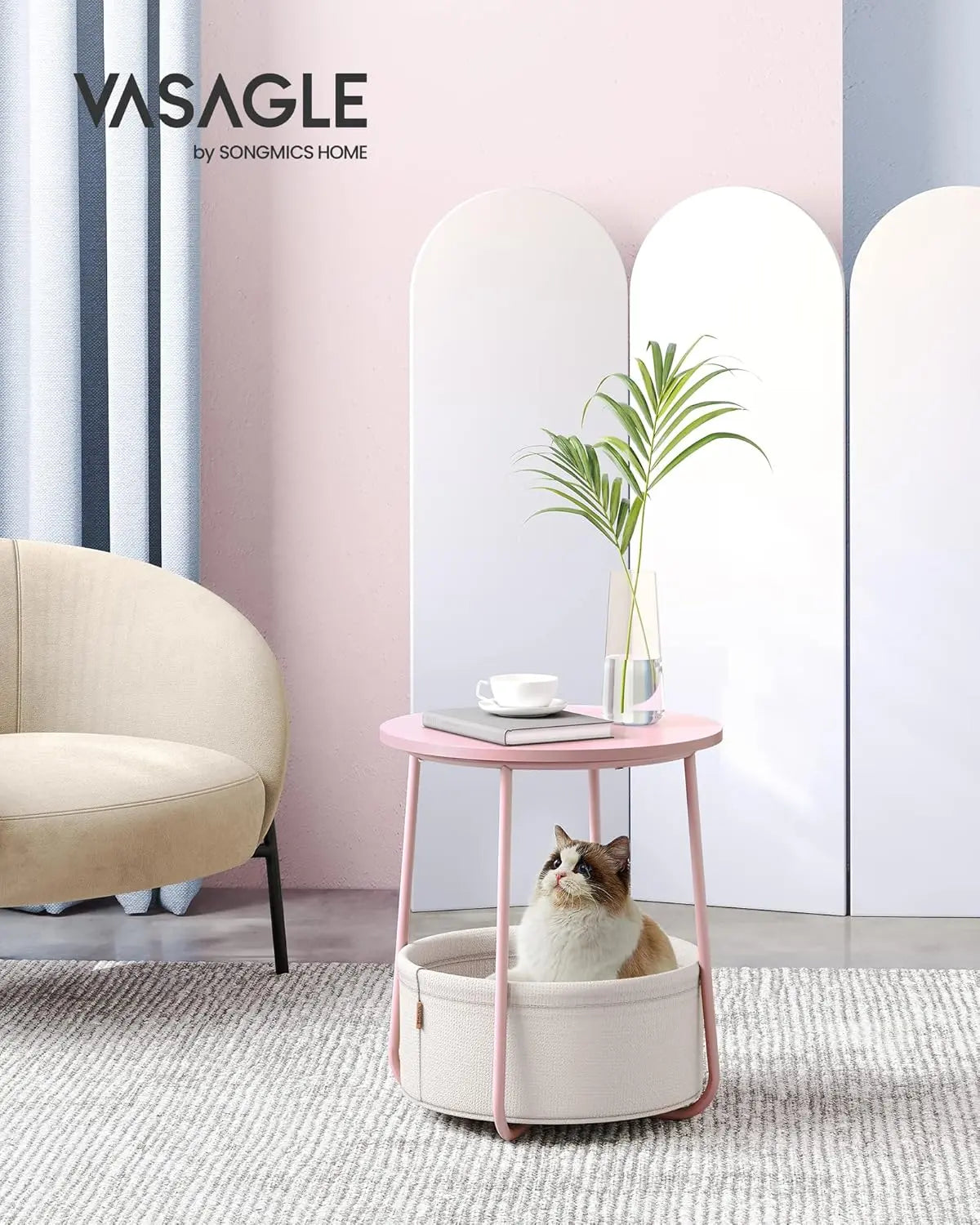 Beistelltisch rund mit Stauraum pastellrosa von Songmics