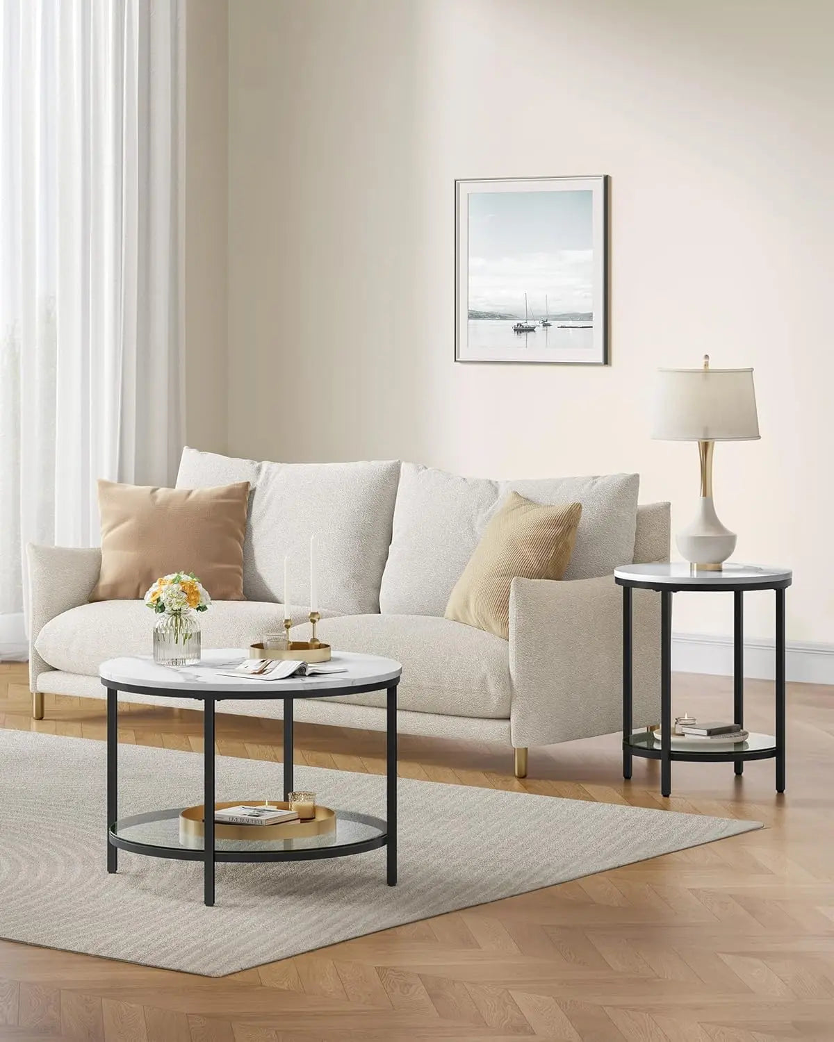 Couchtisch Marmor-Optik Weiss Glas Schwarz von Songmics