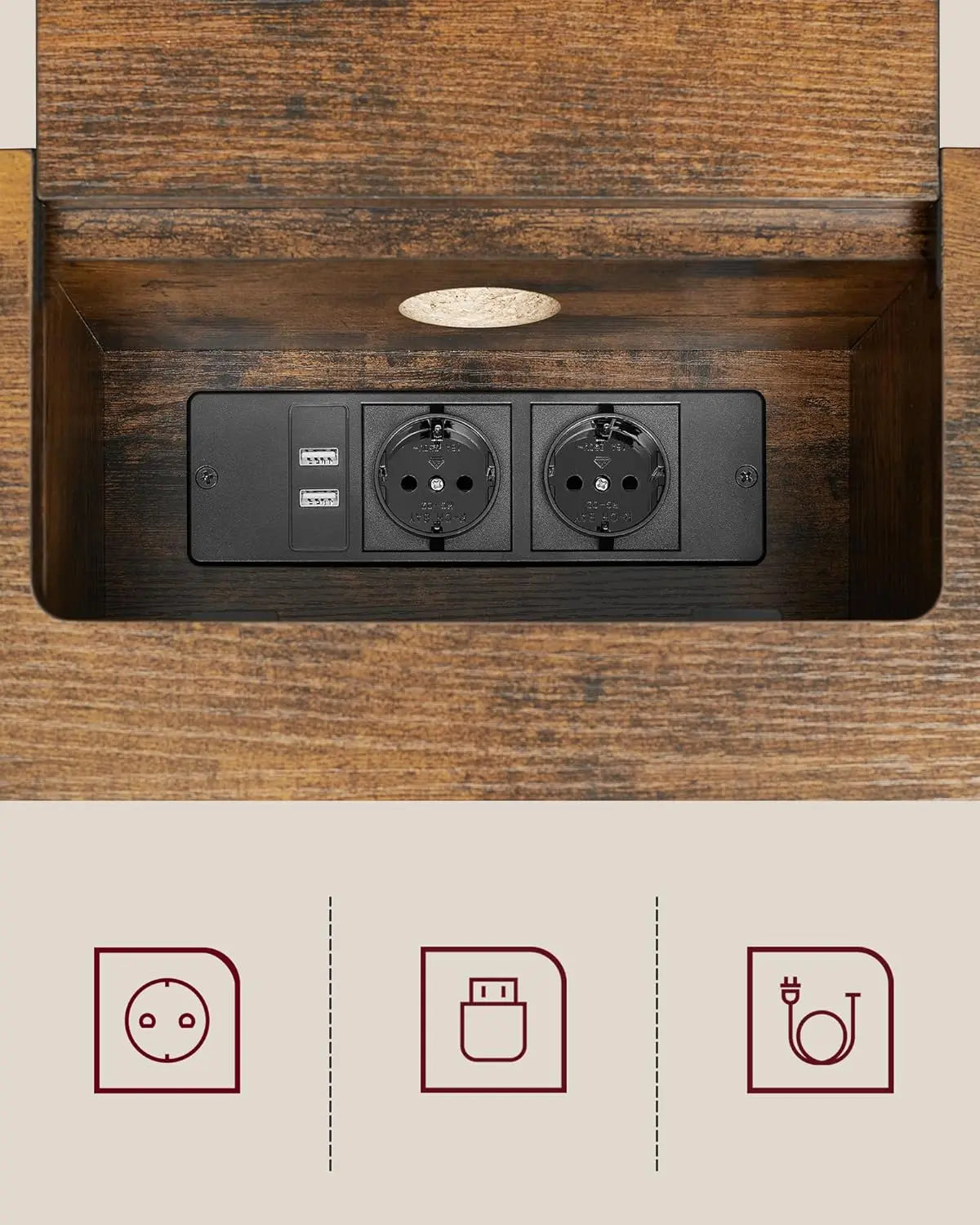Konsolentisch mit Steckdosen Vintage Braun von Songmics