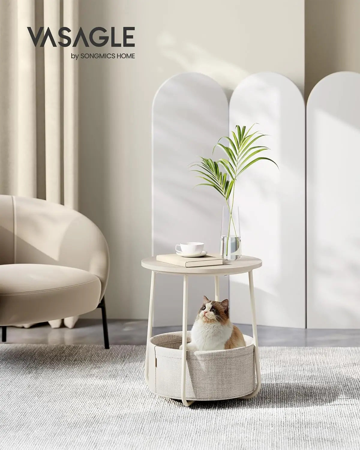 Beistelltisch rund mit Stauraum naturbeige von Songmics