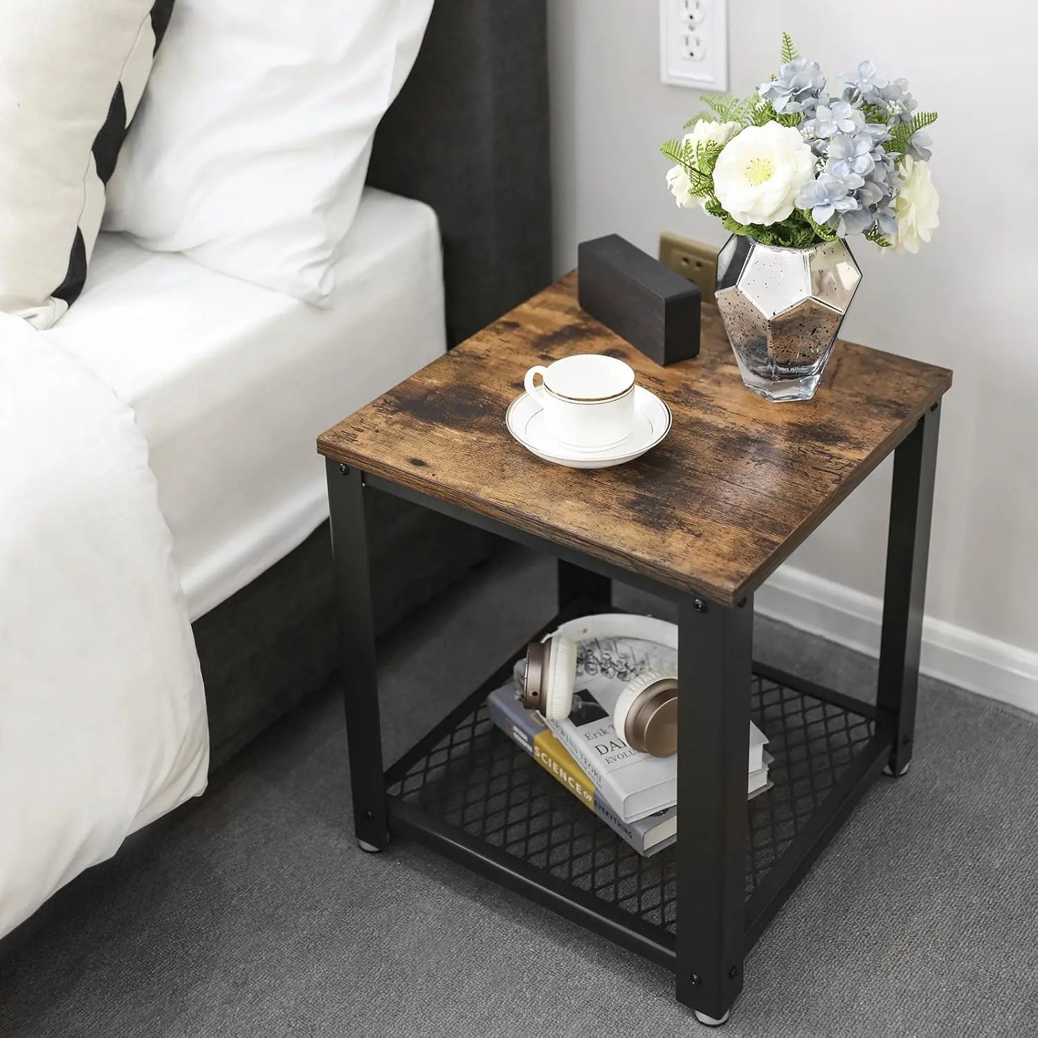 Beistelltisch Industrie-Design mit Gitterablage Vintage von Songmics
