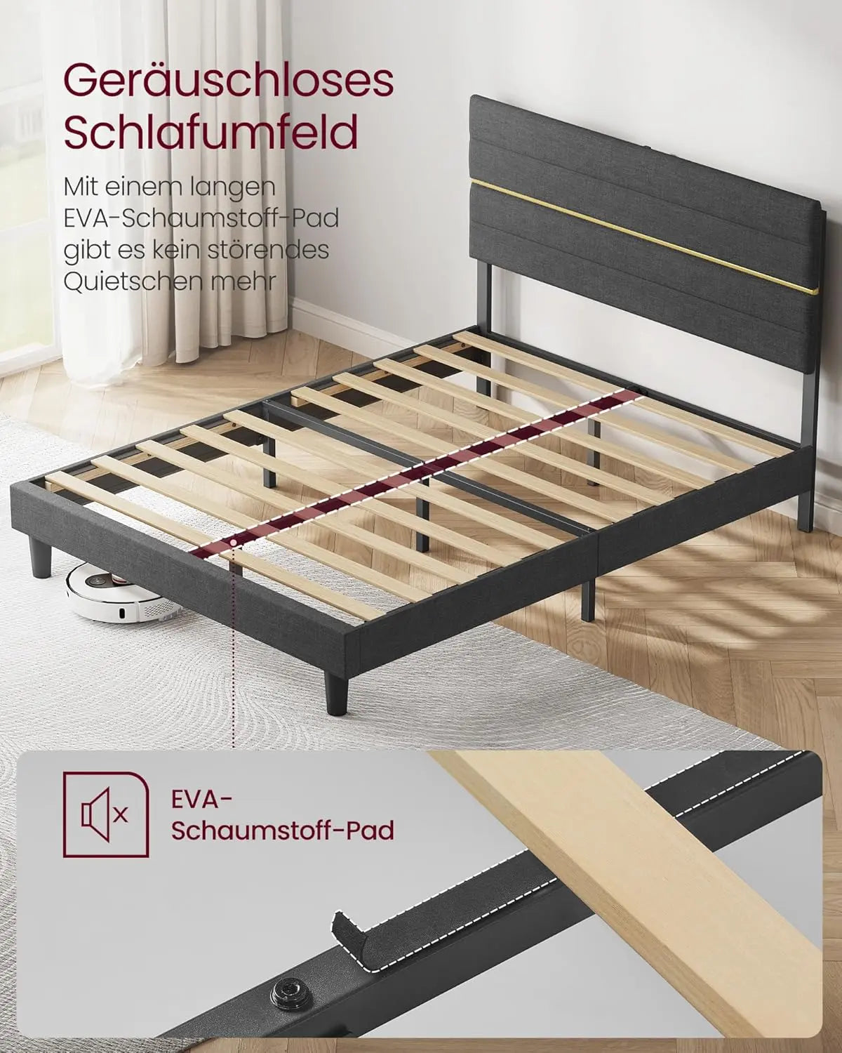 Polsterbett 140x200 verstellbar schiefergrau Massivholz von Songmics