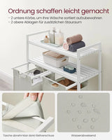 Wäschekorb mit 2 Fächern und 2 Ablagen, ausziehbar, weiss von Songmics