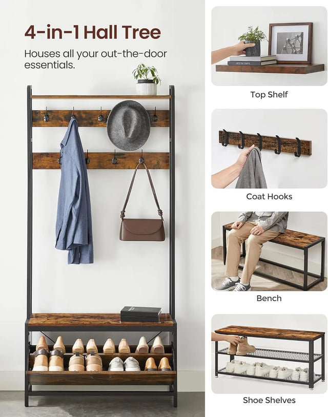 Garderobenständer mit Schuhschrank Vintagebraun-Schwarz von Songmics