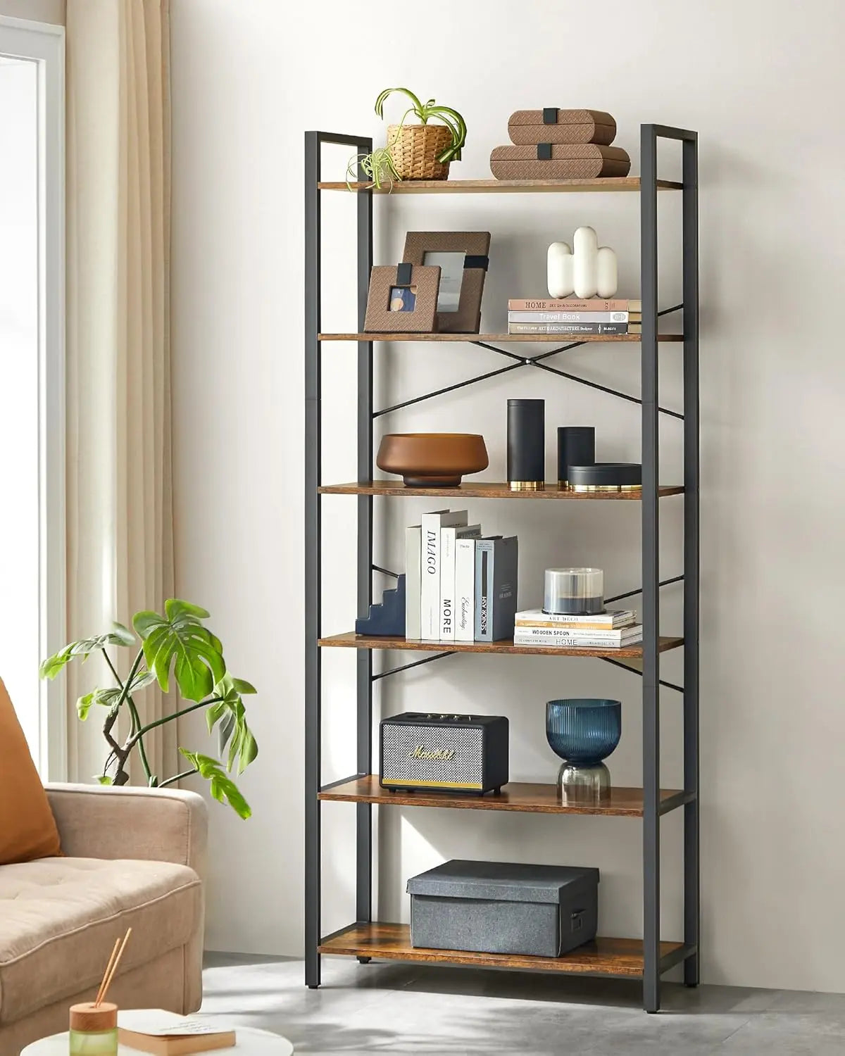 Bücherregal Industrie-Design freistehend vintagebraun-schwarz von Songmics