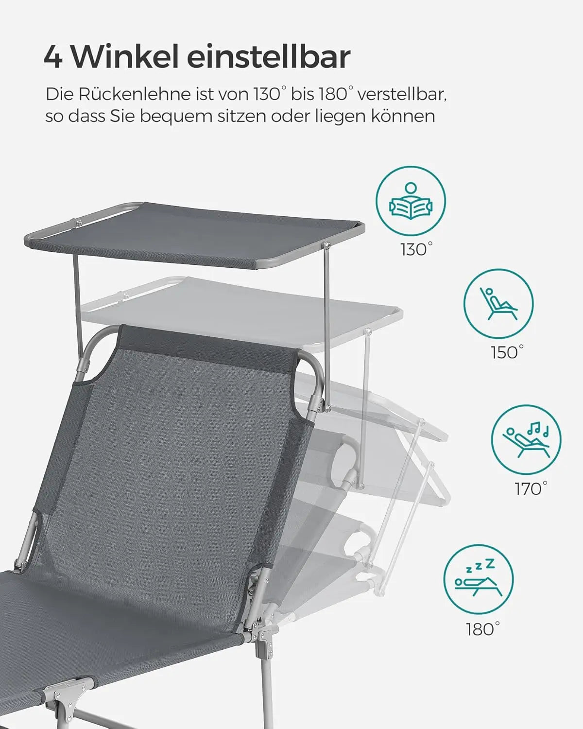 Sonnenliege klappbar 150kg dunkelgrau Stahl von Songmics