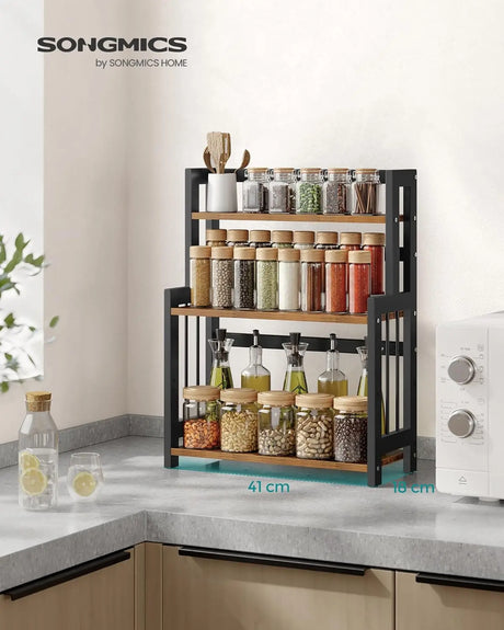 Gewürzregal Bambus 3 Ebenen vintagebraun-schwarz von Songmics