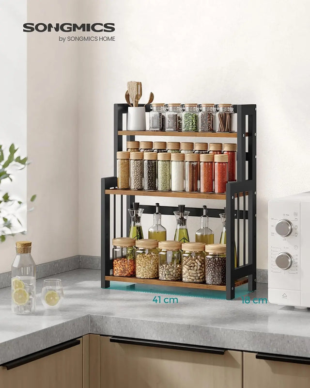 Gewürzregal Bambus 3 Ebenen vintagebraun-schwarz von Songmics