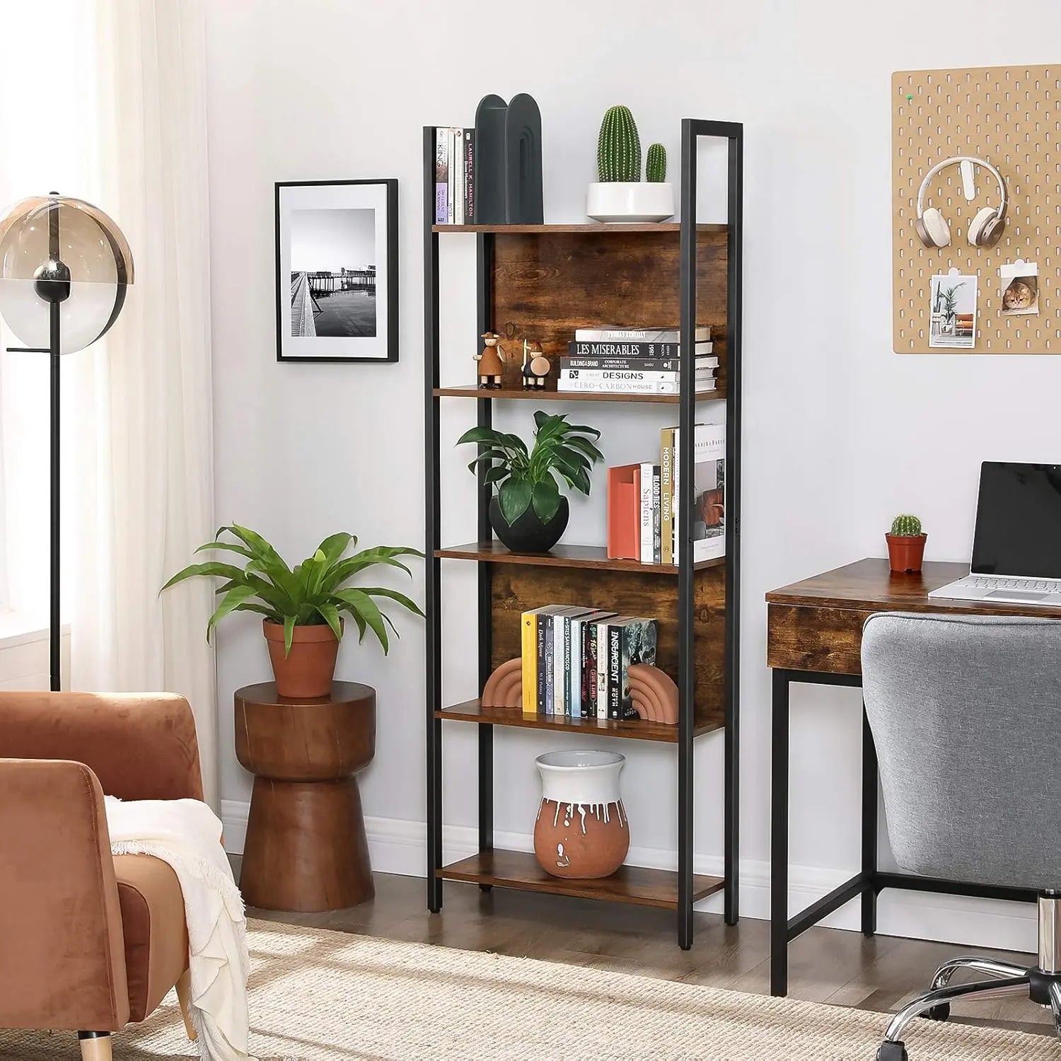 Bücherregal Industrie-Design mit Stahlgestell Vintagebraun von Songmics