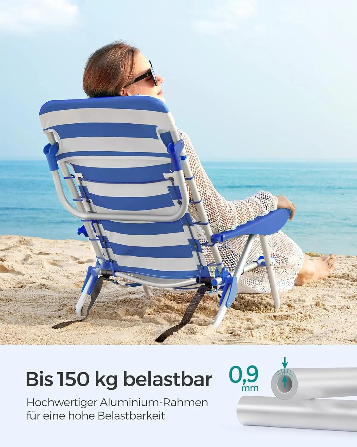 Campingstuhl faltbar verstellbar Blau Polyester von Songmics