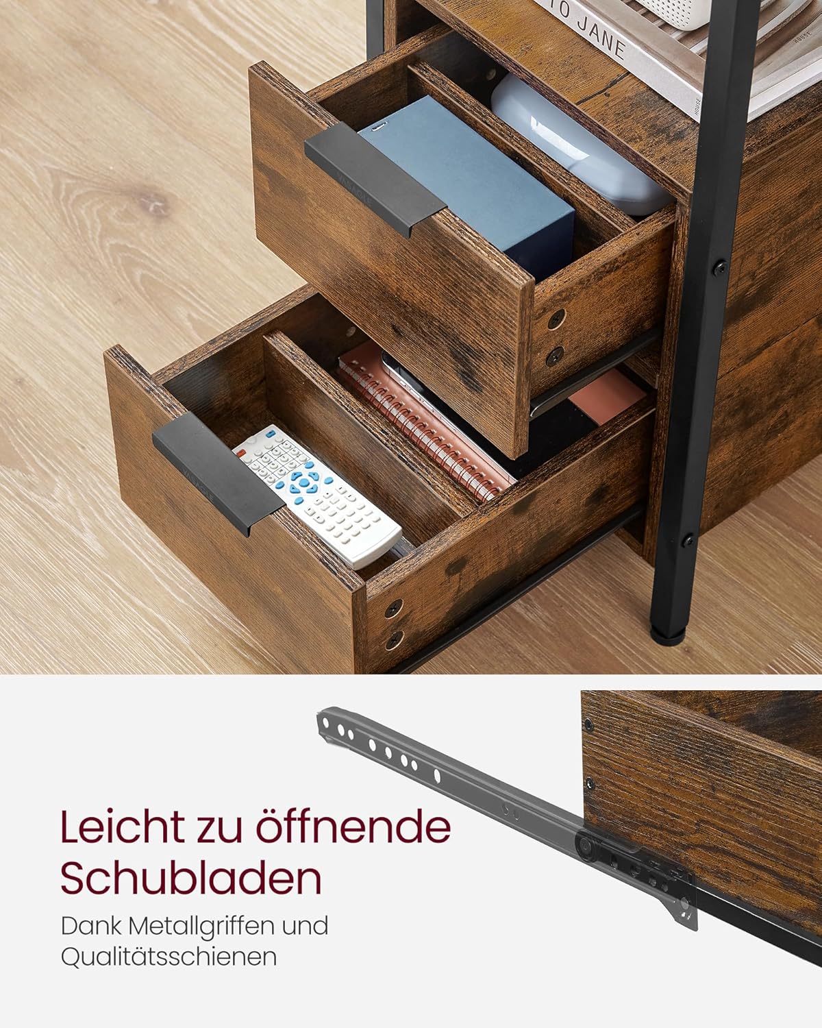 Beistelltisch mit Steckdosenleiste Vintagebraun-Schwarz von Songmics