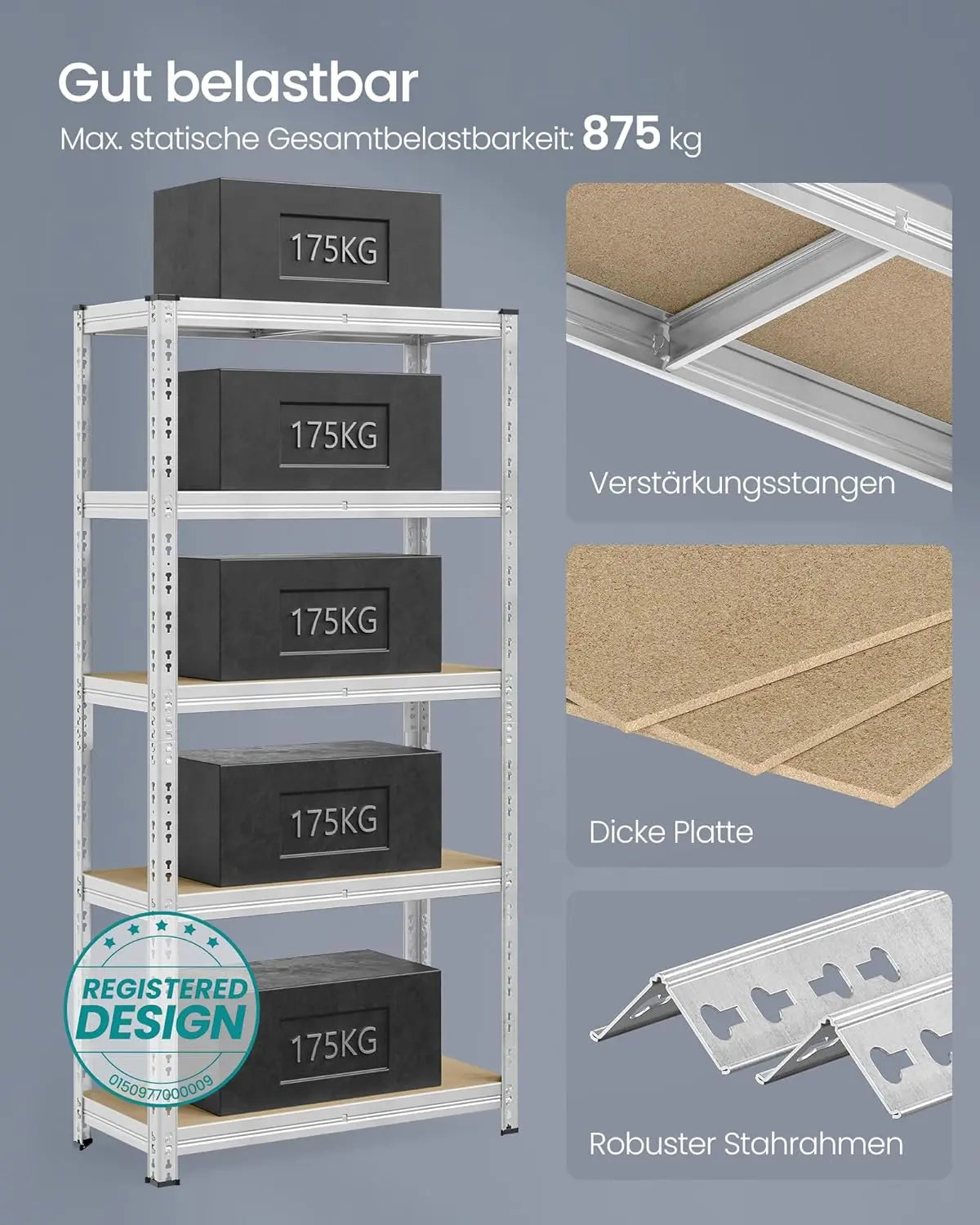 Schwerlastregal 875kg 2er-Set verzinkt silber Stahl von Songmics