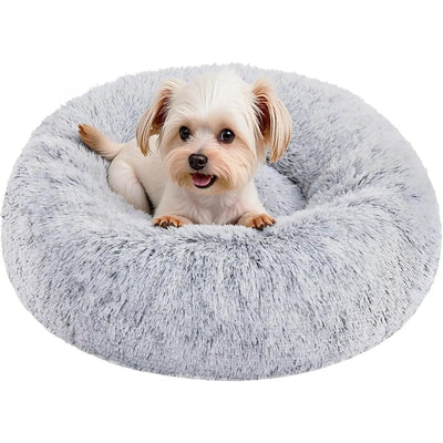 Donut Hundebett waschbar Grau Plüsch
