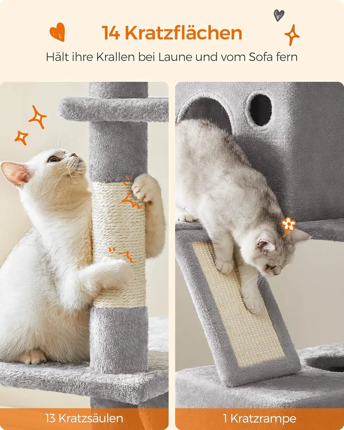 Kratzbaum XXL Katzenbaum Mehrstöckig Hellgrau von Songmics