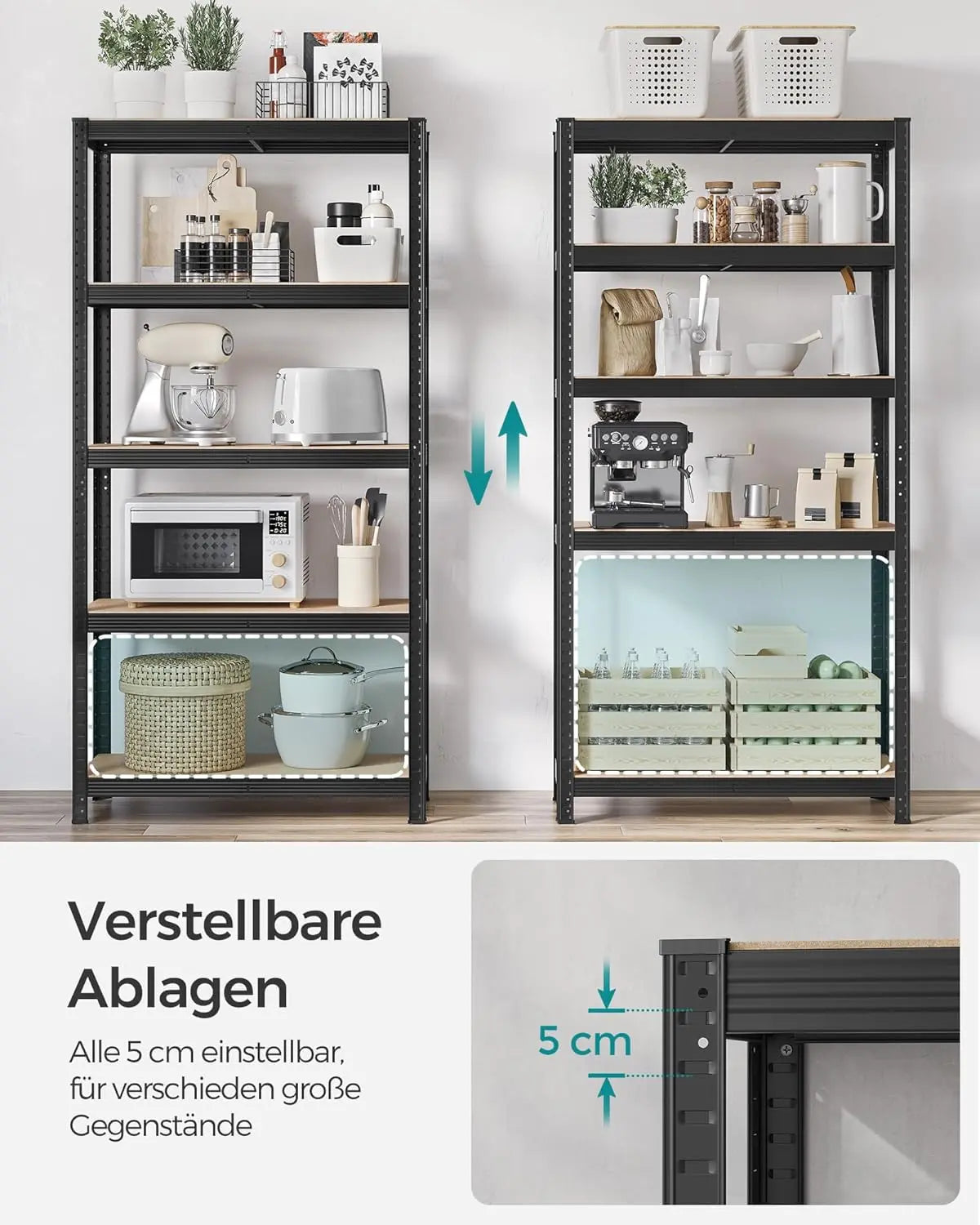 Schwerlastregale Stahlgestell Verstellbare Ablagen, 40 x 90 x 180 cm, Schwarz von Songmics