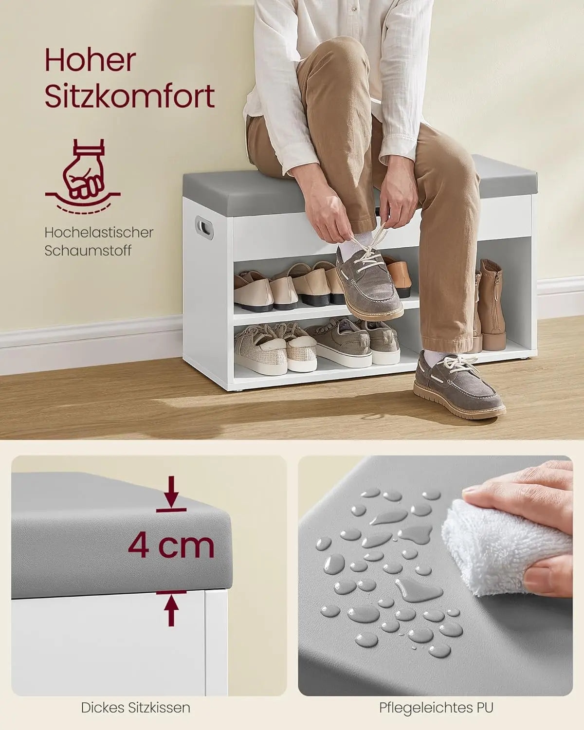 Schuhbank gepolstert mit Stauraum wolkenweiss von guteszeug.ch