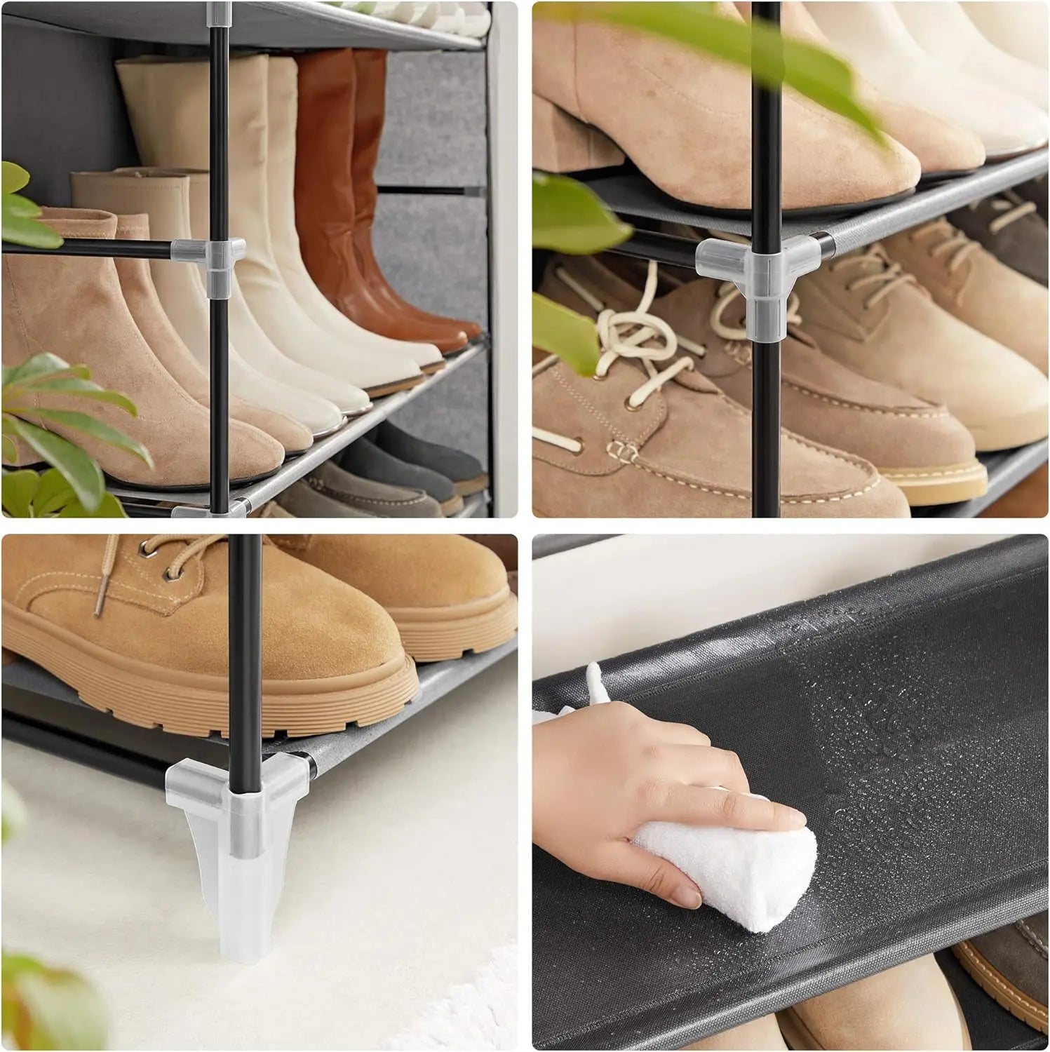 Schuhregal 10 Etagen schmal grau Metall mit Stoffbezug von Songmics