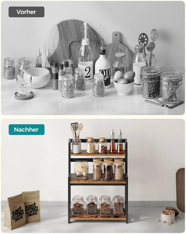 Gewürzregal Bambus 3 Ebenen vintagebraun-schwarz von Songmics